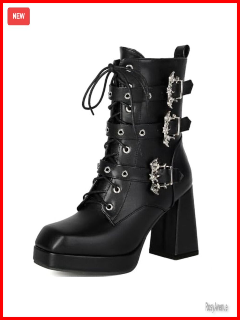 Womens Platform Combat Boots PU Leather Chunky Heel Ankle Boot Goth